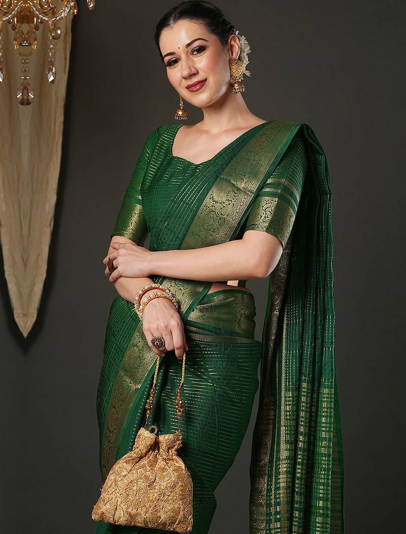 Green woven design zari banarasi saree