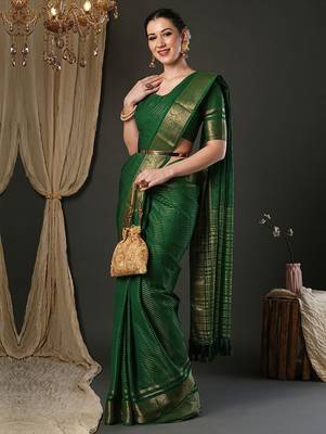 Green woven design zari banarasi saree 3