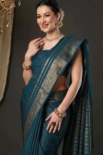 Teal woven design zari banarasi saree
