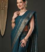 Teal woven design zari banarasi saree