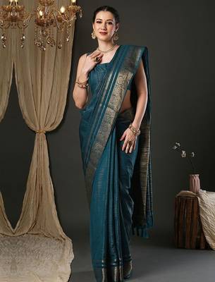 Teal woven design zari banarasi saree 2