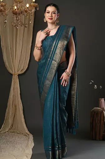 Teal woven design zari banarasi saree