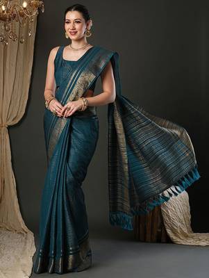 Teal woven design zari banarasi saree 3