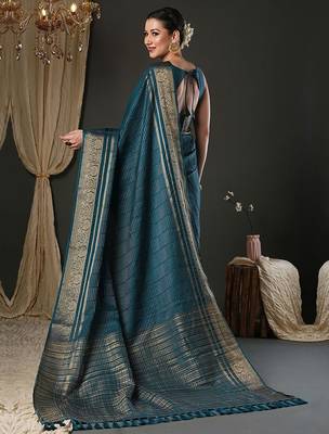 Teal woven design zari banarasi saree 4