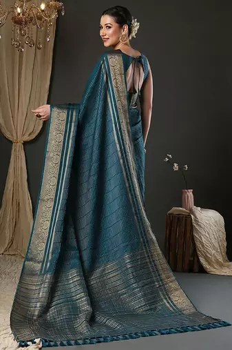 Teal woven design zari banarasi saree