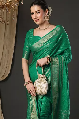 Teal woven design zari banarasi saree