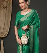 Teal woven design zari banarasi saree