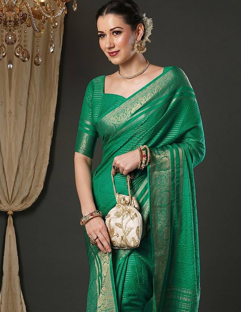 Teal woven design zari banarasi saree