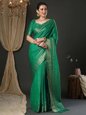 Teal woven design zari banarasi saree 2