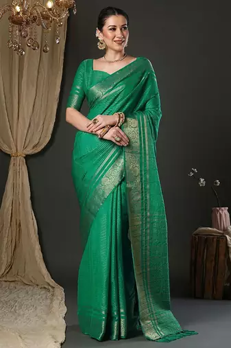 Teal woven design zari banarasi saree