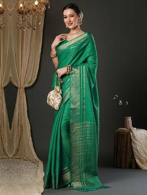 Teal woven design zari banarasi saree 4