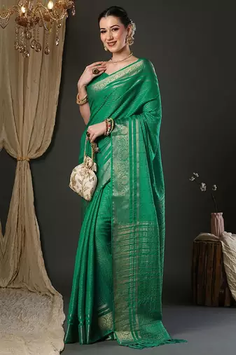 Teal woven design zari banarasi saree