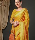 Yellow woven design zari banarasi saree