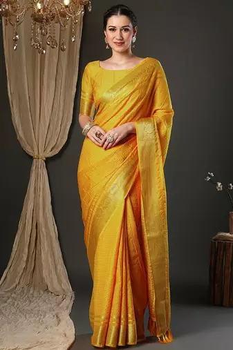 Yellow woven design zari banarasi saree