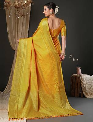 Yellow woven design zari banarasi saree 3