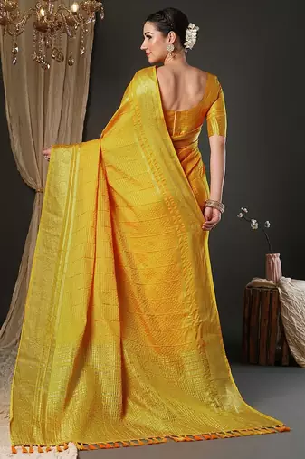 Yellow woven design zari banarasi saree