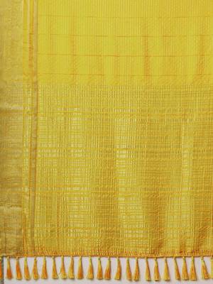 Yellow woven design zari banarasi saree 5