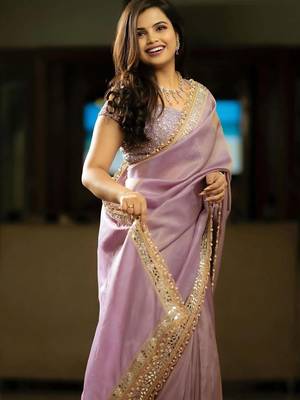 Mauve embellished tissue saree 1