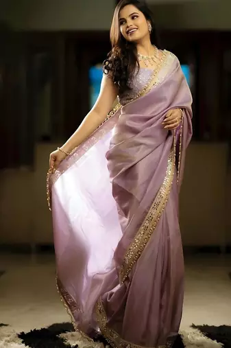 Mauve embellished tissue saree