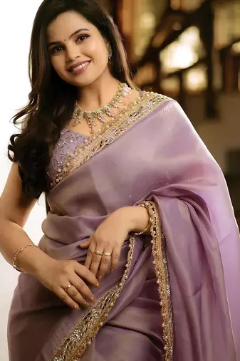 Mauve embellished tissue saree