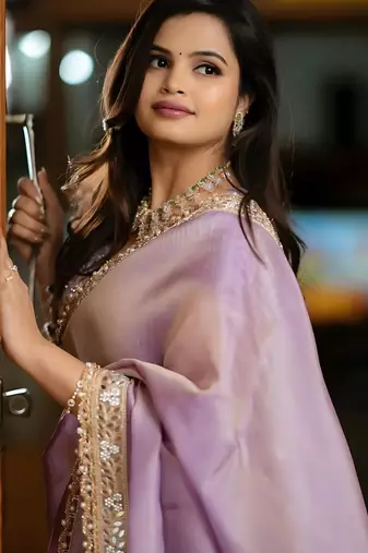 Mauve embellished tissue saree