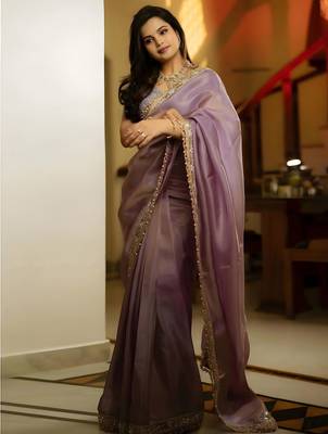 Mauve embellished tissue saree 5