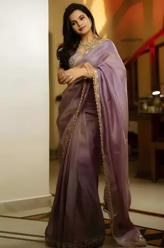 Mauve embellished tissue saree