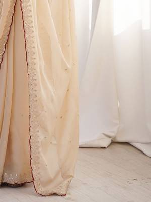 Cream embellished sequinned  georgette saree 5