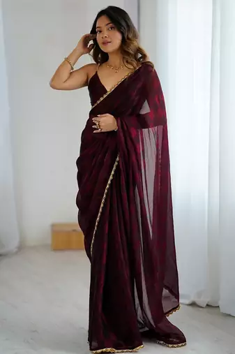 Maroon maroon embellished  chiffon sarees
