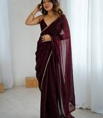 Maroon maroon embellished  chiffon sarees