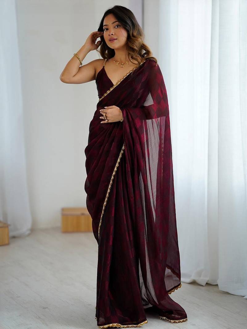 Maroon maroon embellished  chiffon sarees