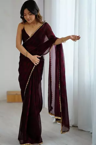 Maroon maroon embellished  chiffon sarees