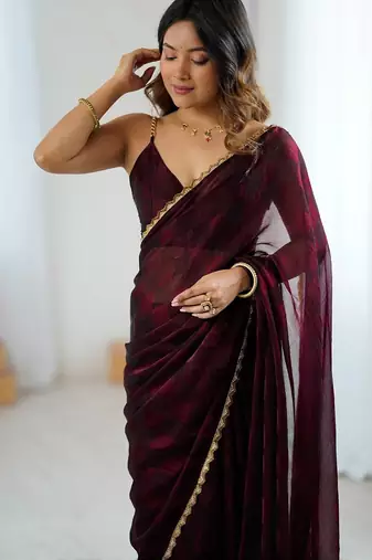 Maroon maroon embellished  chiffon sarees