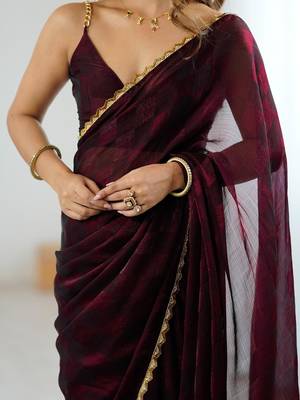 Maroon maroon embellished  chiffon sarees 5