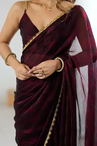 Maroon maroon embellished  chiffon sarees