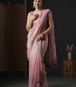 Pink floral printed organza saree