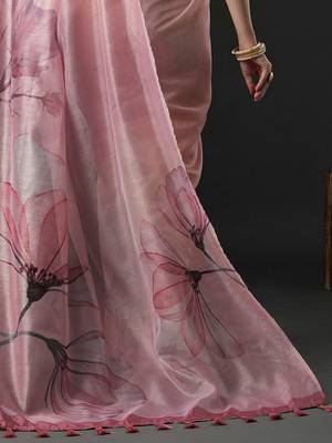 Pink floral printed organza saree 5