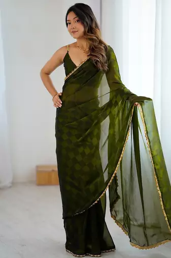 Green green embellished  chiffon sarees