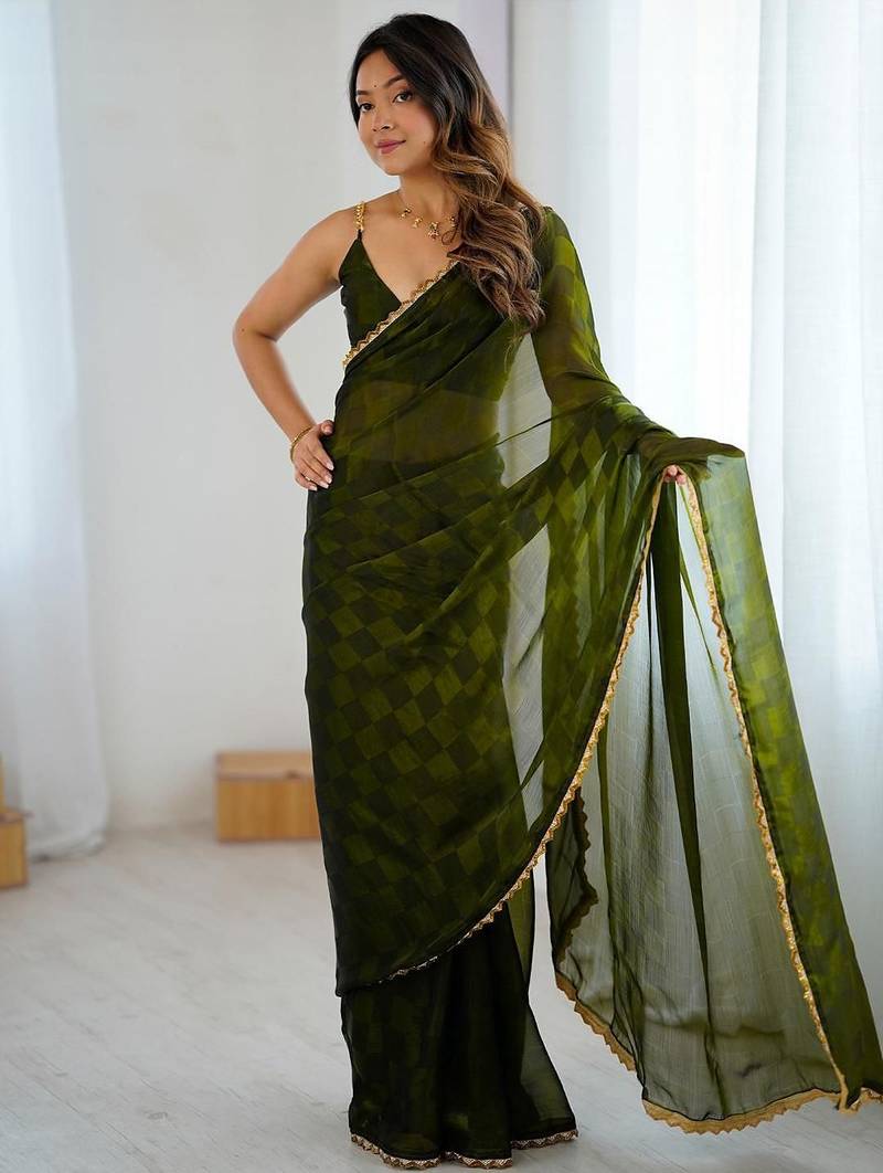 Green green embellished  chiffon sarees