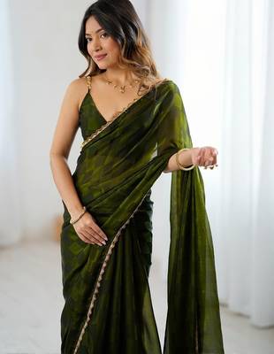 Green green embellished  chiffon sarees 2