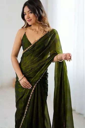 Green green embellished  chiffon sarees