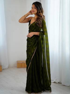 Green green embellished  chiffon sarees 3