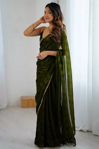 Green green embellished  chiffon sarees