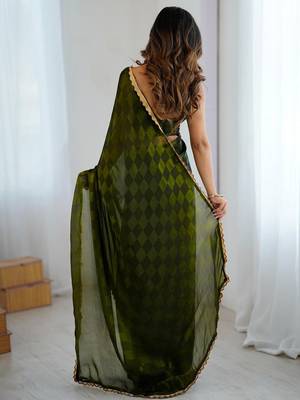 Green green embellished  chiffon sarees 4
