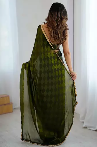 Green green embellished  chiffon sarees