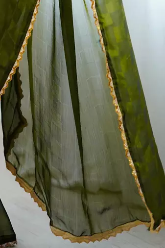 Green green embellished  chiffon sarees