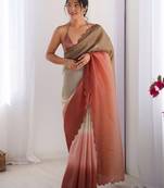 Brown ombre embroidered party wear  chiffon saree with matching blouse