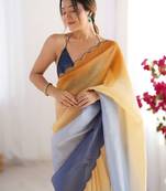 Mustard scallop border  chiffon saree