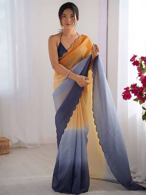 Mustard scallop border  chiffon saree 2