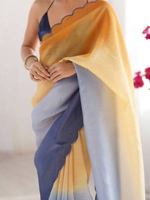 Mustard scallop border  chiffon saree 4